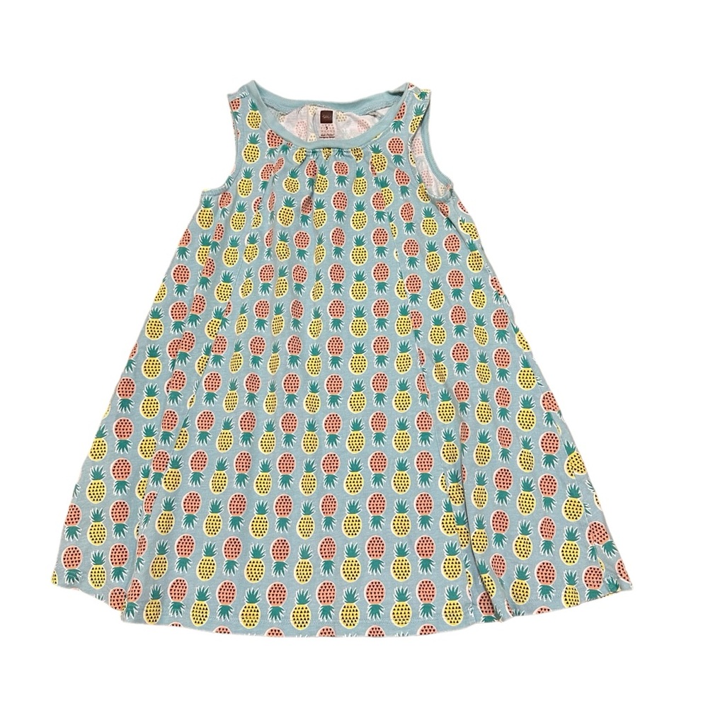 Tea Collection Girls Sleeveless Trapeze Dress Light Blue Yellow Peach Size 5